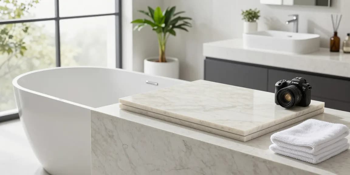 KingKonree solid surface freestanding bathtub and wall basin in a modern bathroom setting