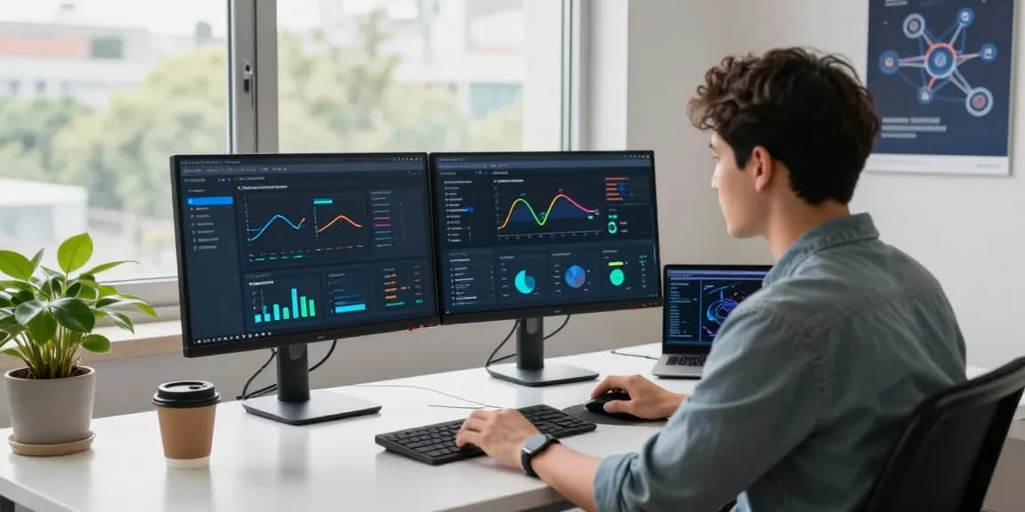快连 network optimization software in a modern workspace with engaging tech elements.