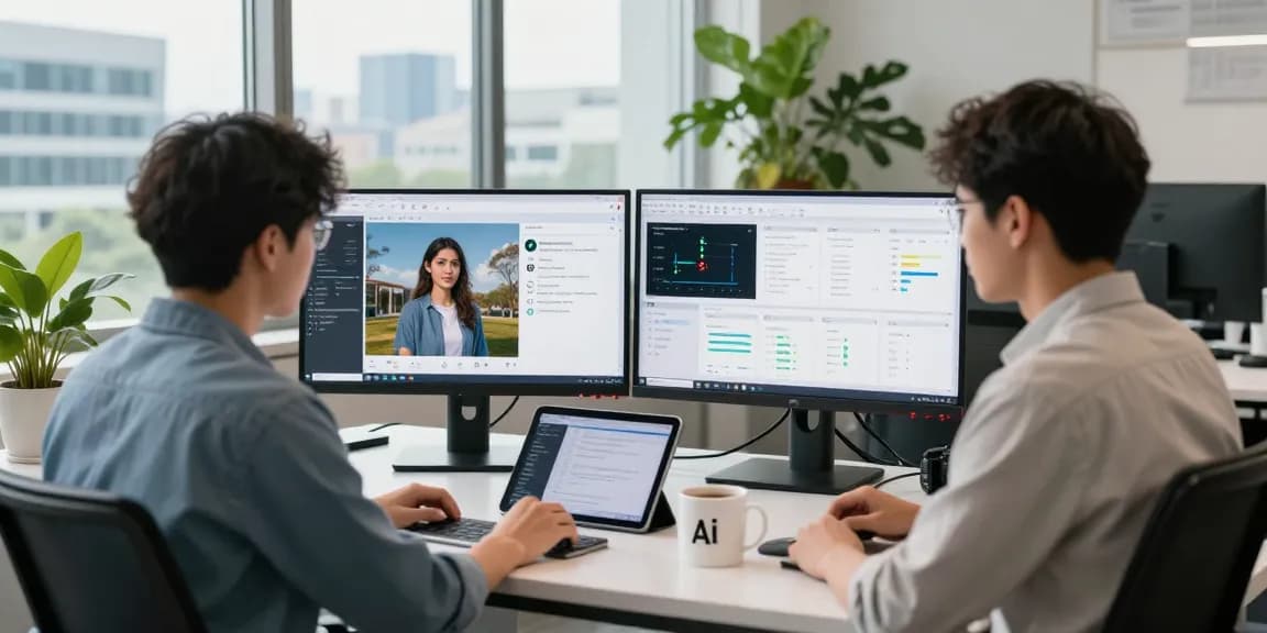 Detect AI image analysis in a modern workspace with advanced technology and bright office environment.