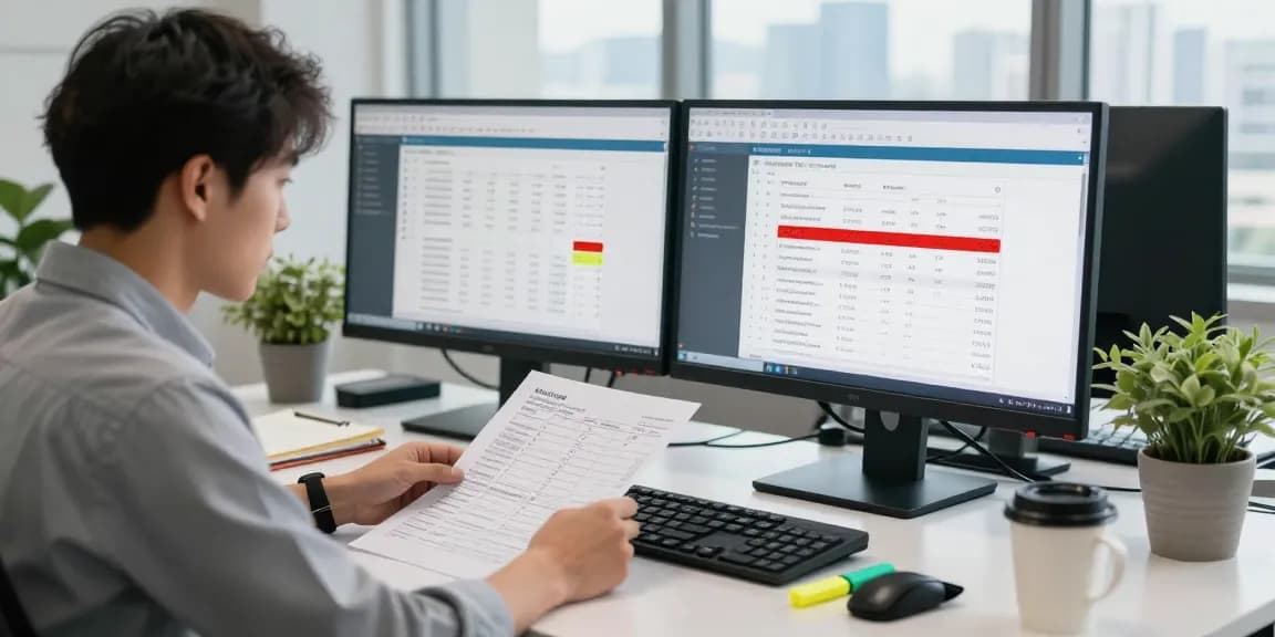 Detect fake receipt through advanced document analysis in a professional office workspace.