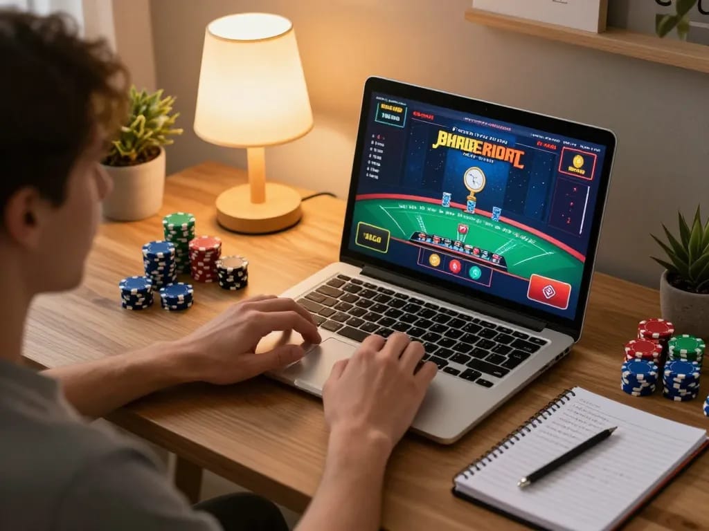 Engaging in keonhacai online blackjack strategy session at home.