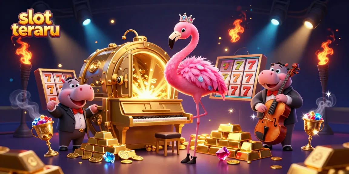 Spin to win with slot terbaru, showcasing vibrant casino characters and golden treasures.
