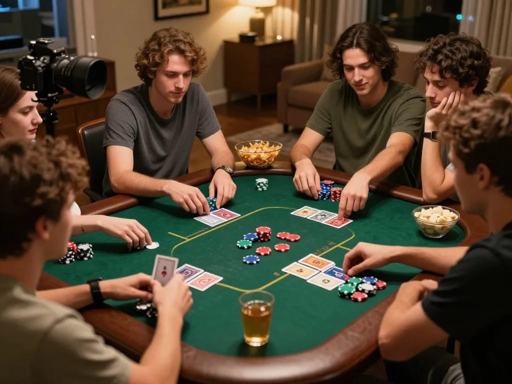Pucuk138 poker game scene with friends displaying competitive spirit and strategic gameplay.