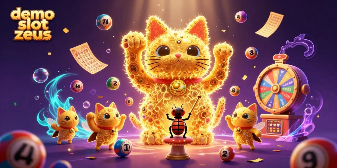 Engage with the demo slot zeus featuring a dynamic lucky cat and vibrant casino elements.