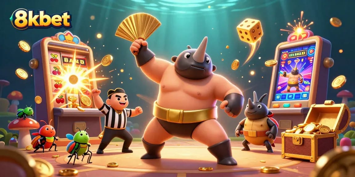 Experience excitement with 8xbet as the champion beetle delivers coins in a dynamic casino scene.