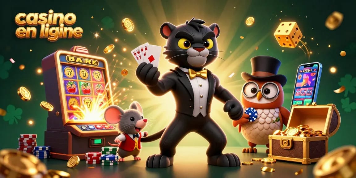 Plongez dans le monde des casinos en ligne avec une élégante panthère, un hibou et une souris chanceuse.