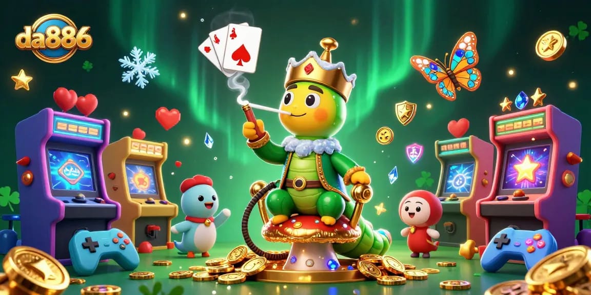 Engage with da886's vibrant casino scene featuring a hookah-master amidst dazzling gaming elements.