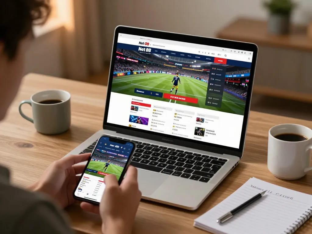 Engaging interface of Net 88's sports betting displayed on laptop showcasing thrilling live betting options