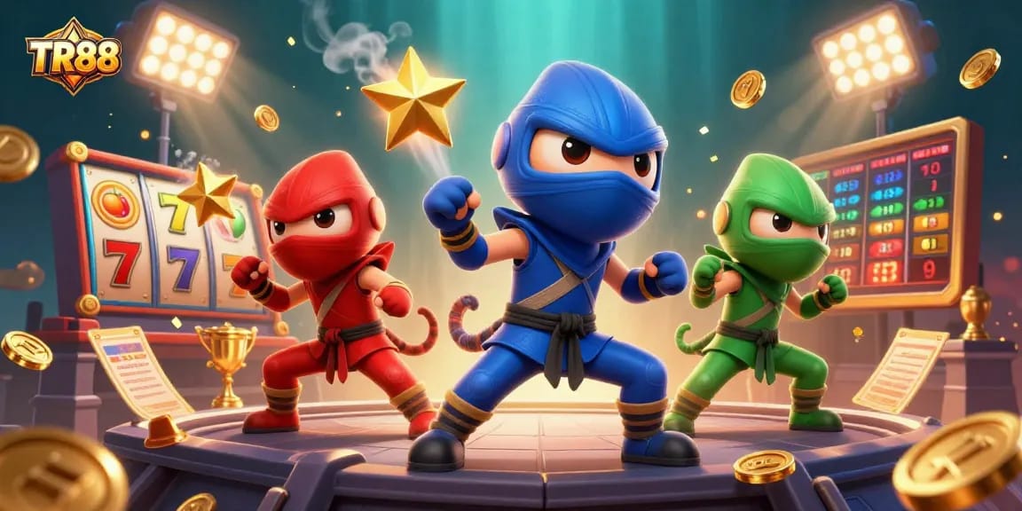 TR88 showcases vibrant chameleon ninjas amid dynamic casino elements, elevating your betting experience.