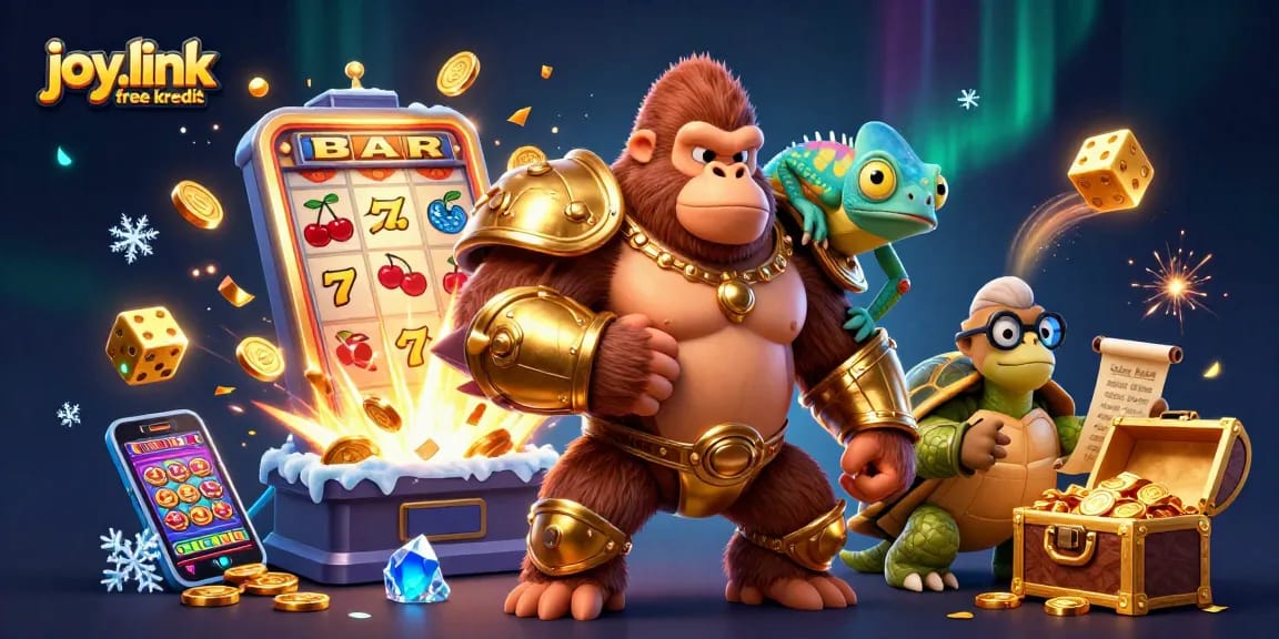Experience thrilling action with joy.link free kredit in an exciting casino-themed scene featuring vibrant characters and elements.