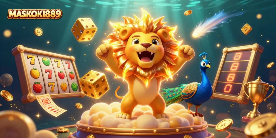 Engage with MASKOKI889's vibrant slot experience featuring lucky symbols and thrilling golden elements.