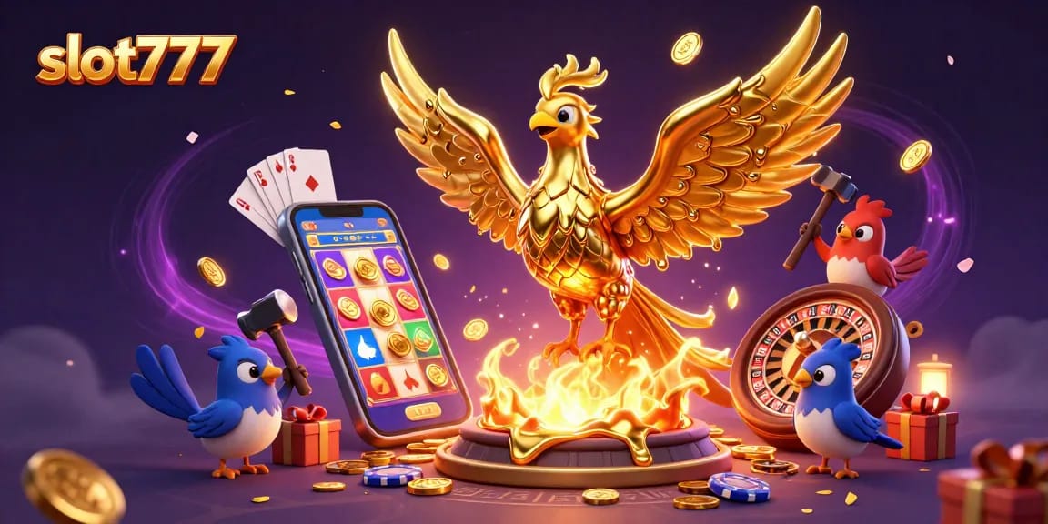 Experience big wins with slot777 in this vibrant 3D illustration featuring exciting casino elements.