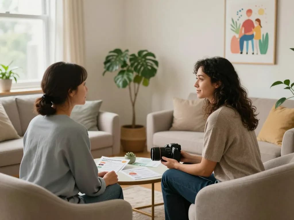 A calm therapy room scene focusing on mental health, featuring a consultation addressing 抑鬱症 in a welcoming atmosphere.