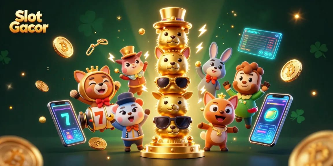 Experience the vibrant Slot Gacor gaming scene with colorful elements and crypto symbols.