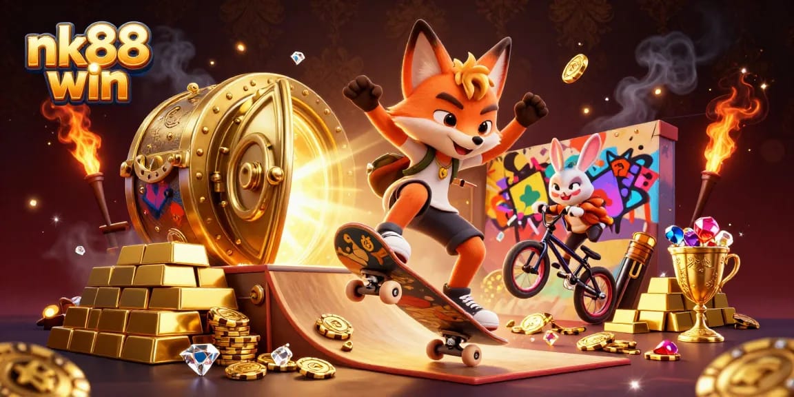 Experience the thrill of nk88 win with a lively casino-themed skateboarding scene.