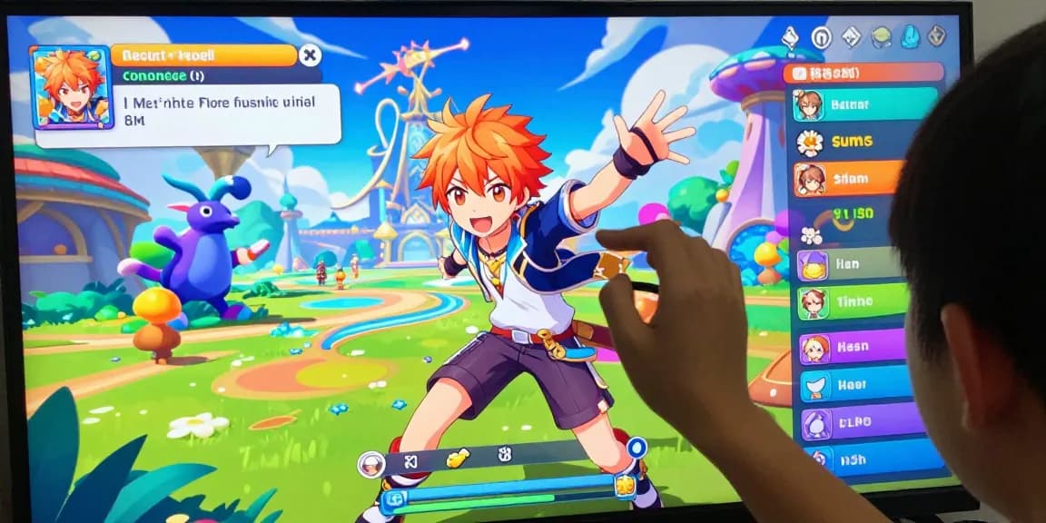 Interactive hentaigame scene with colorful characters and immersive fantasy elements, showcasing the excitement of adult visual novels.
