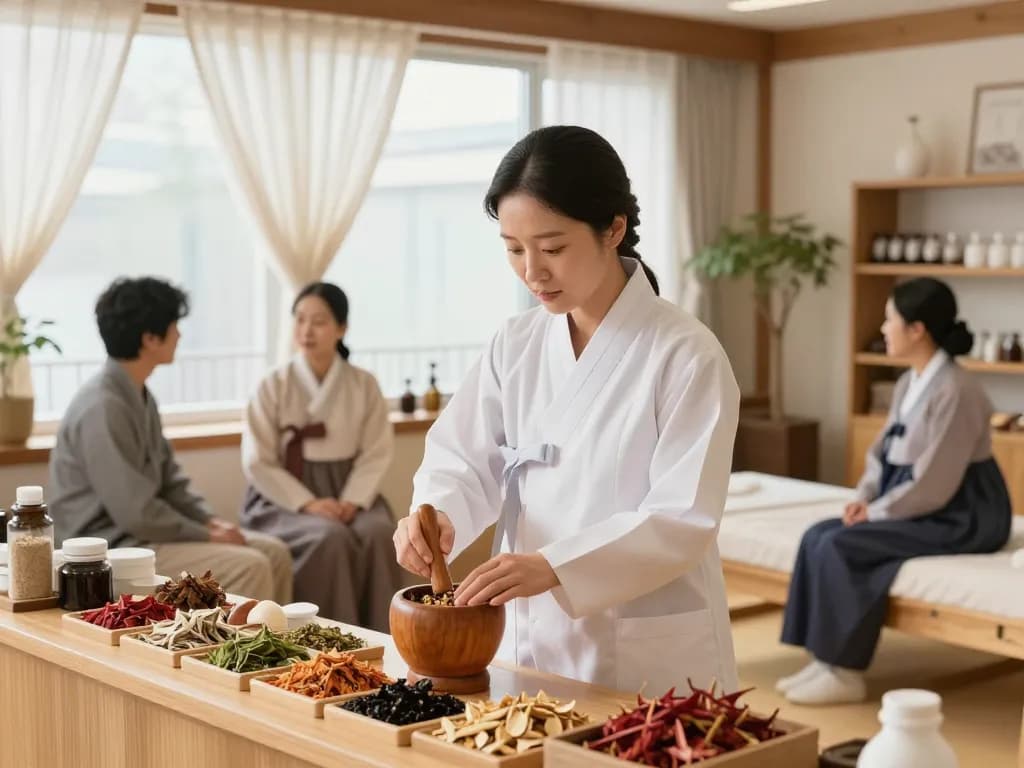 Personalized herbal treatment session at 수원한의원 showcasing serene environment and professional care.