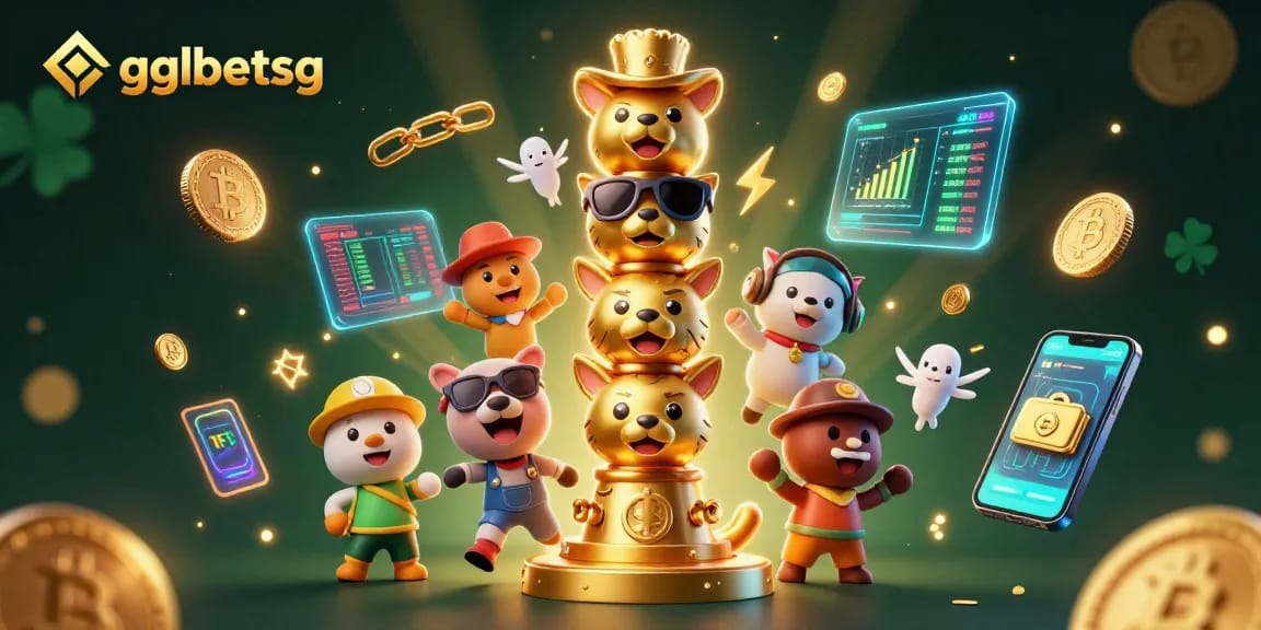 gglbetsg esports betting action with vibrant 3D animated characters and cryptocurrency elements