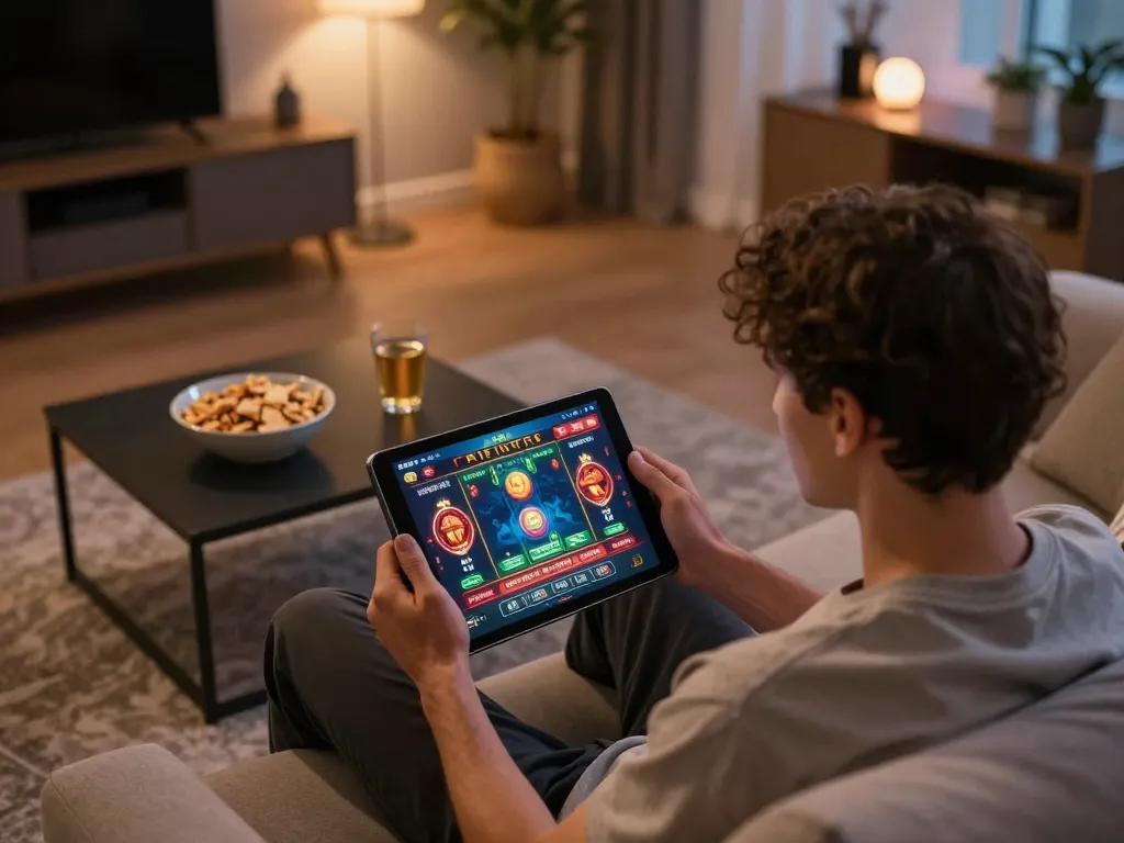 Experience llwin Download on a stylish tablet while enjoying comfortable home gaming atmosphere