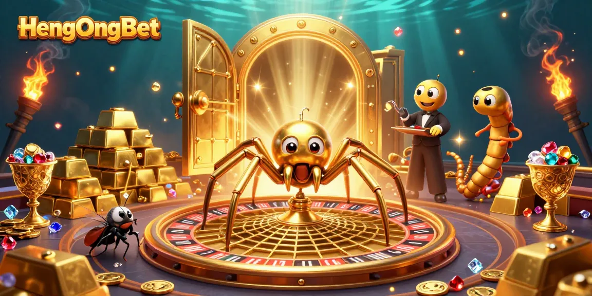 Experience exciting gameplay at HengOngBet, where golden treasures await under vibrant 3D casino elements.
