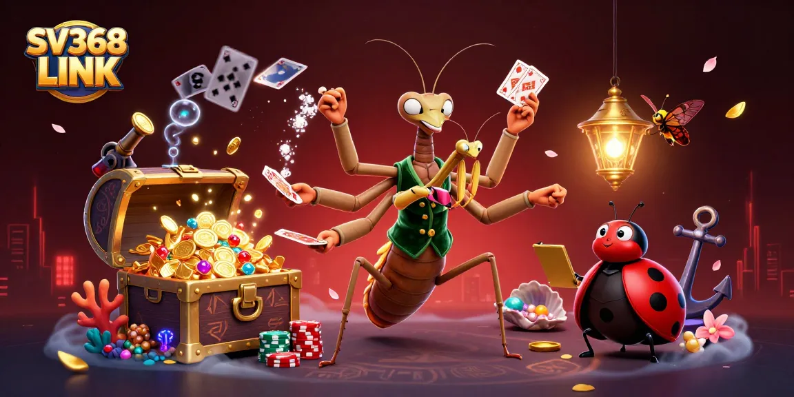 Experience the excitement of SV368 LINK with a vibrant casino scene featuring colorful characters and treasures.