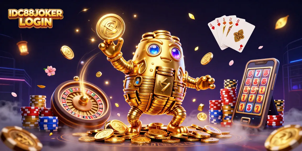Engage in thrilling gameplay at IDC88JOKER LOGIN with dynamic gold coins and slot symbols.