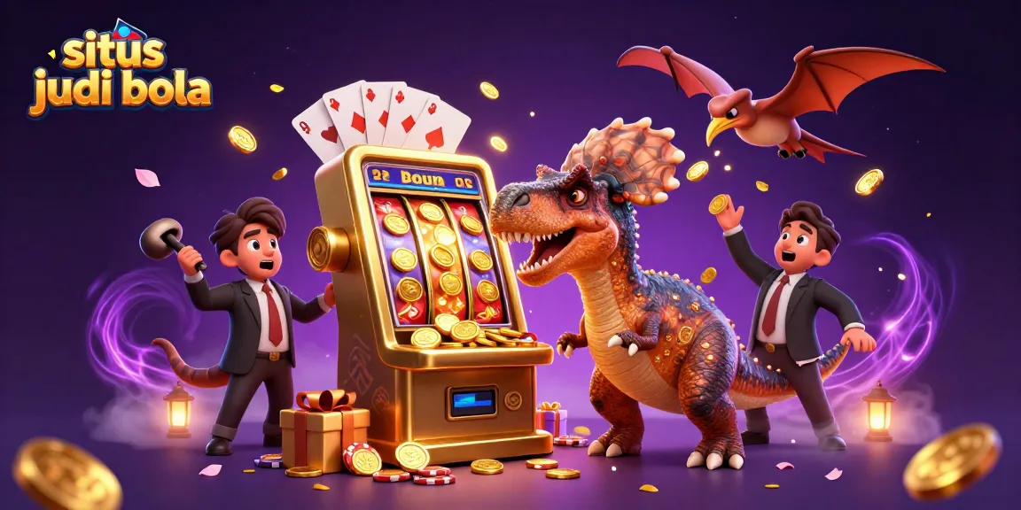 Catch the excitement of situs judi bola as a pachycephalosaurus wins a jackpot, surrounded by casino chaos.