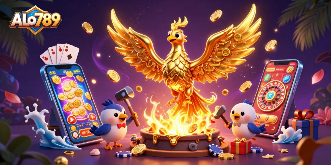 Experience thrilling gameplay at ALo789 with dynamic golden phoenix and exciting gambling elements.