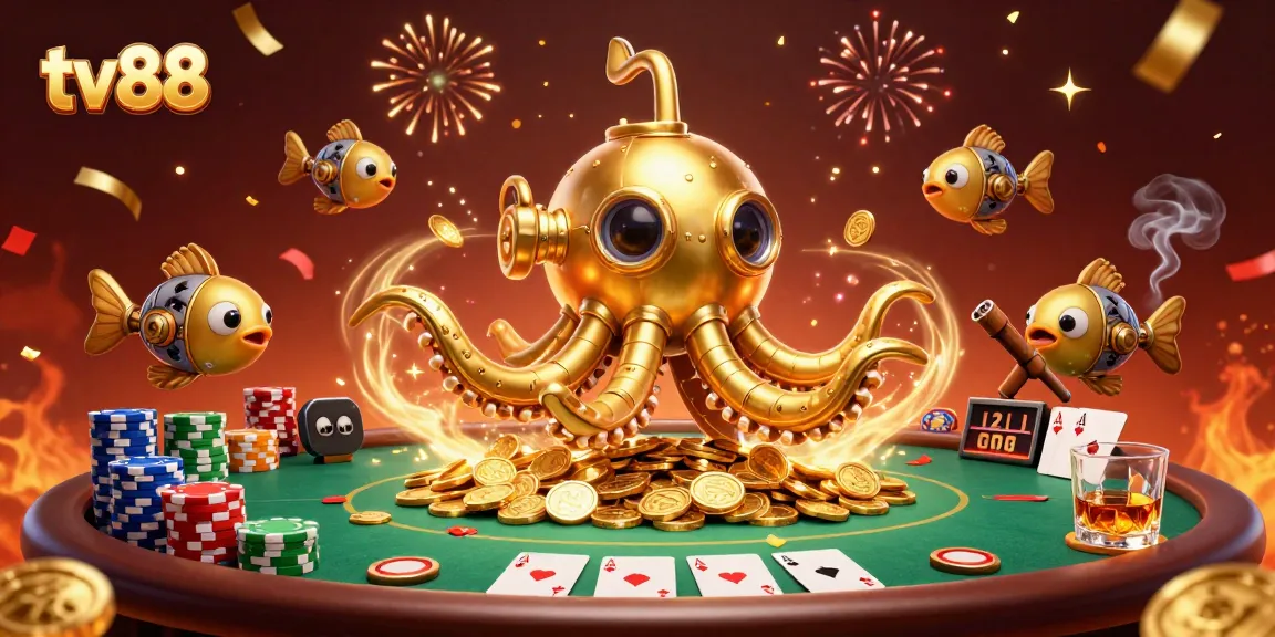 Experience booming wins at tv88 with a vibrant casino scene of poker and golden treasures.