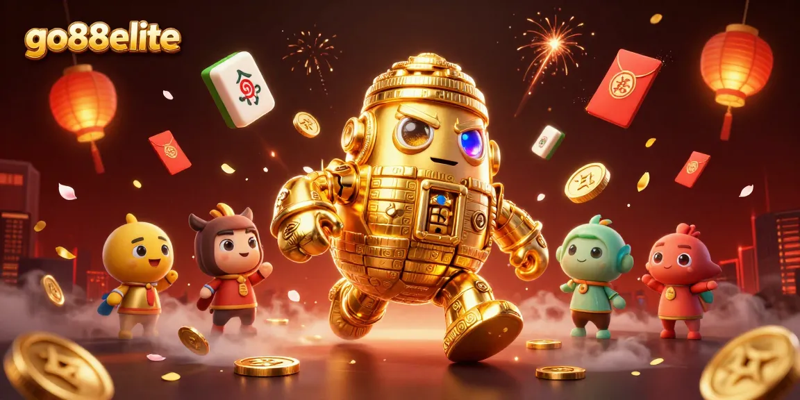 Engage with go88elite's thrilling slot adventure featuring a golden golem and vibrant gaming elements