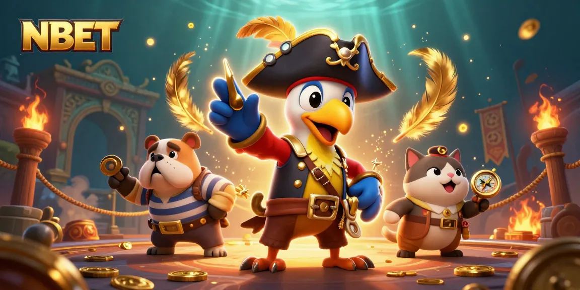 Engage with NBET's vibrant casino adventure featuring a pirate captain and treasure elements.