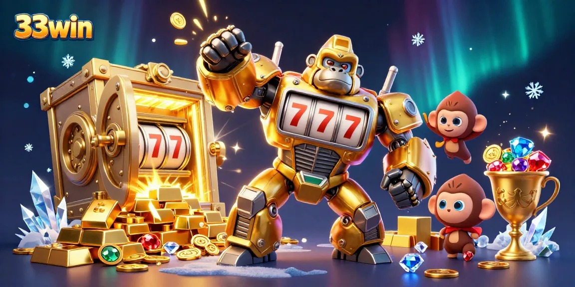 Engage in thrilling gameplay at 33win with vibrant 3D casino illustrations featuring giant jackpots and treasures.