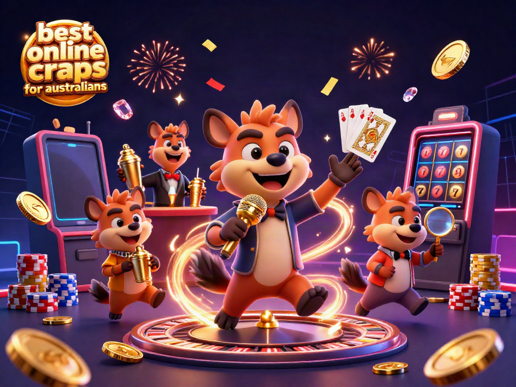 Engage with the best online craps for australians in a vibrant casino scene featuring animated hyenas.