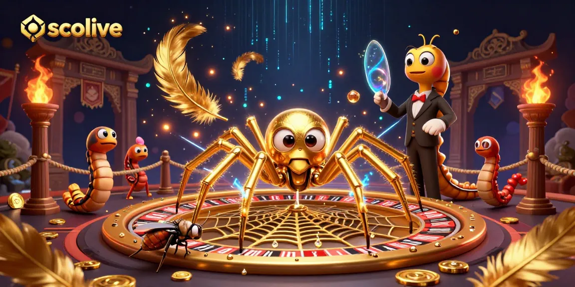 Socolive captures the excitement of sports betting live with a 3D illustration of a golden spider spinning a roulette web.