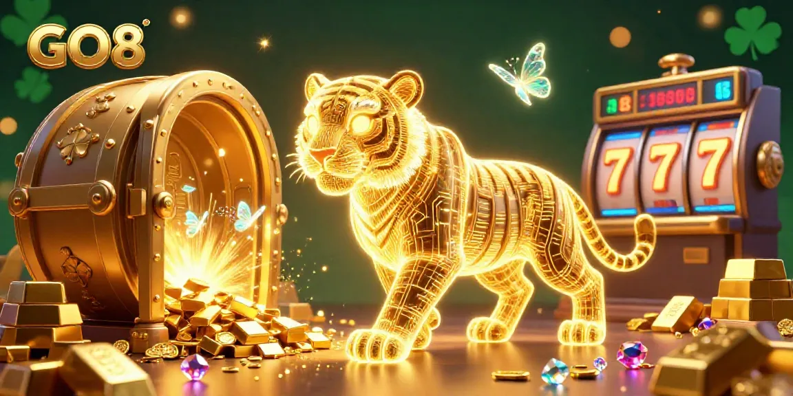Engage with the GO8 casino world filled with vibrant slots and gold treasures in a stunning digital landscape.