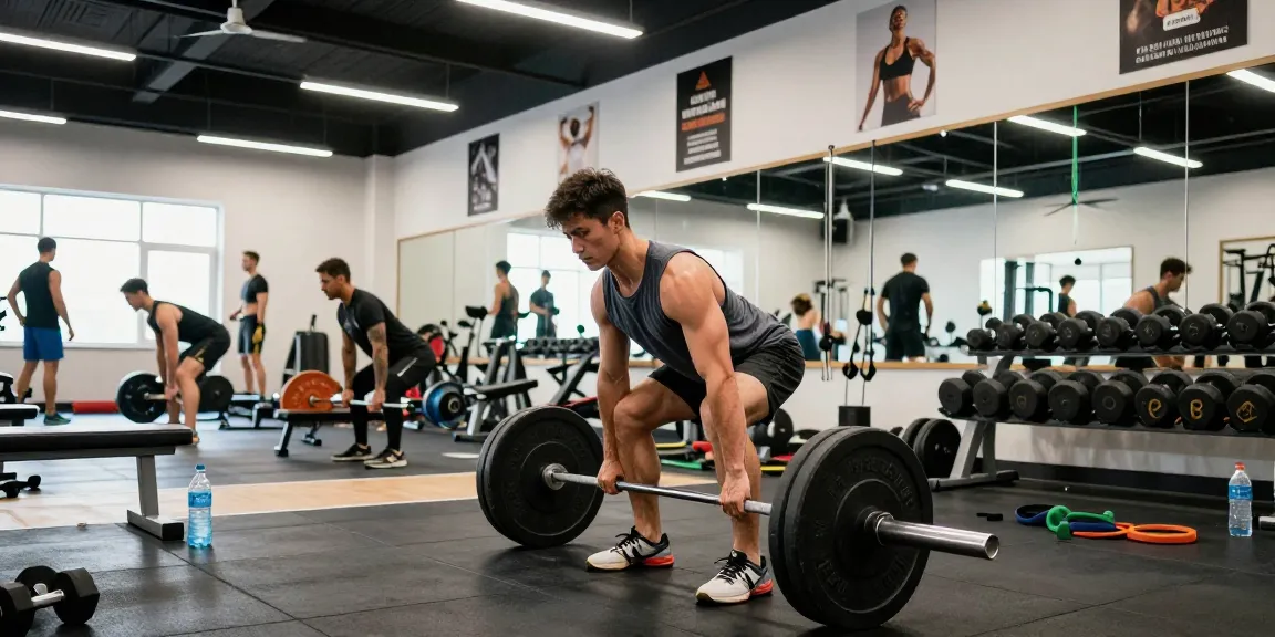 Mann hebt Gewichte in einer lebhaften Fitnessstudio-Szene und zeigt Anabolika Shop Deutschland als Anlaufstelle für Bodybuilding-Ergänzungen.