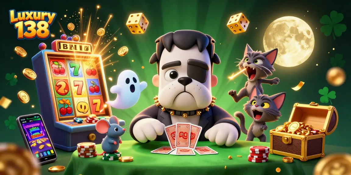 Experience excitement at Luxury 138 with a 3D cartoon scene full of vibrant casino elements!