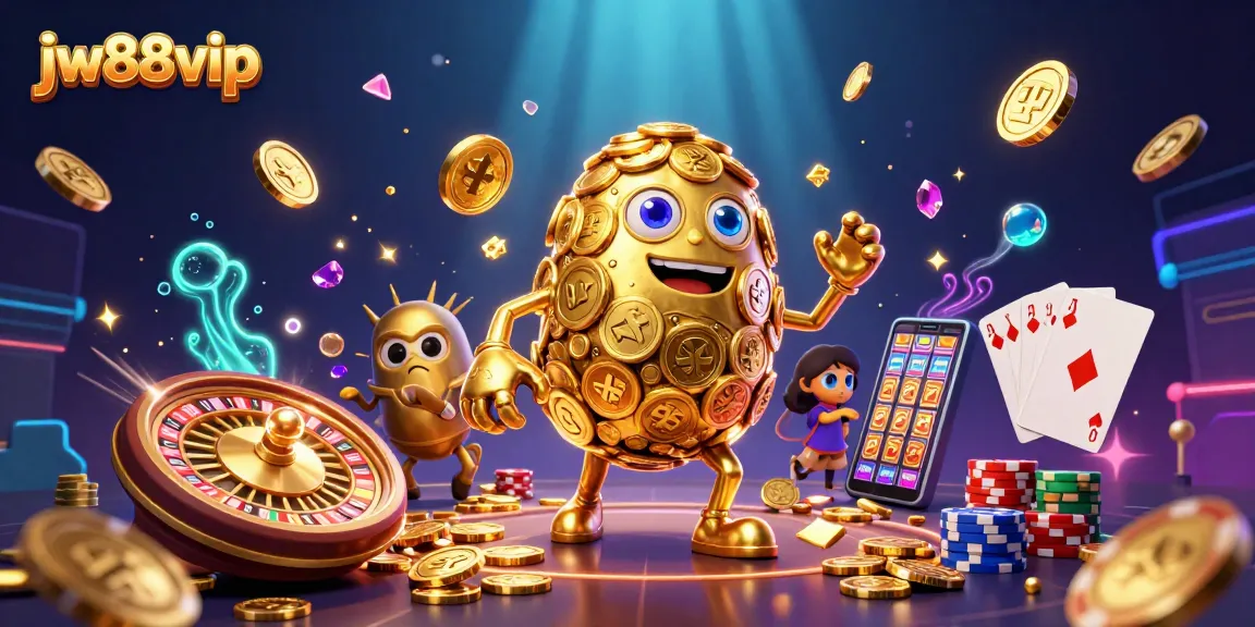 Win big with JW88VIP, featuring a golden golem surrounded by shimmering casino elements.