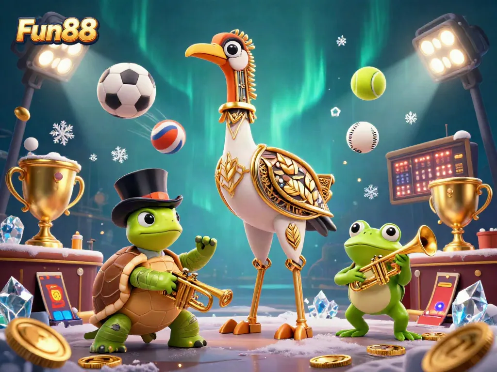 Engage with Fun88 as a vibrant 3D casino scene unfolds at a speakeasy with cartoon characters.