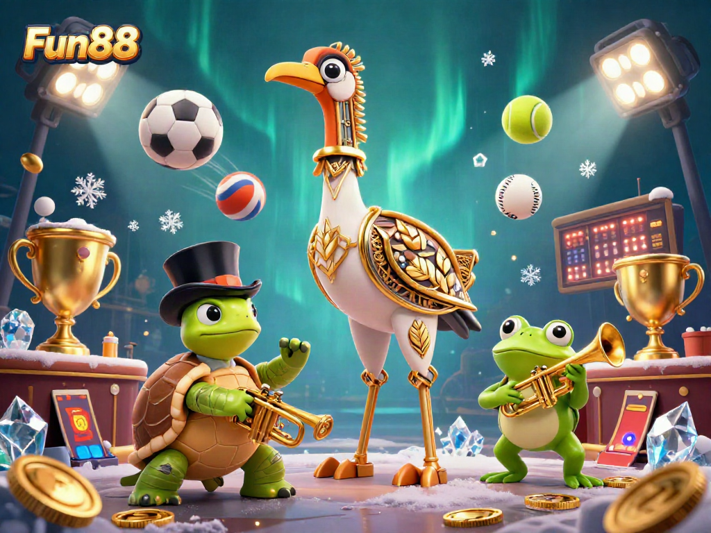 Engage with Fun88 as a vibrant 3D casino scene unfolds at a speakeasy with cartoon characters.