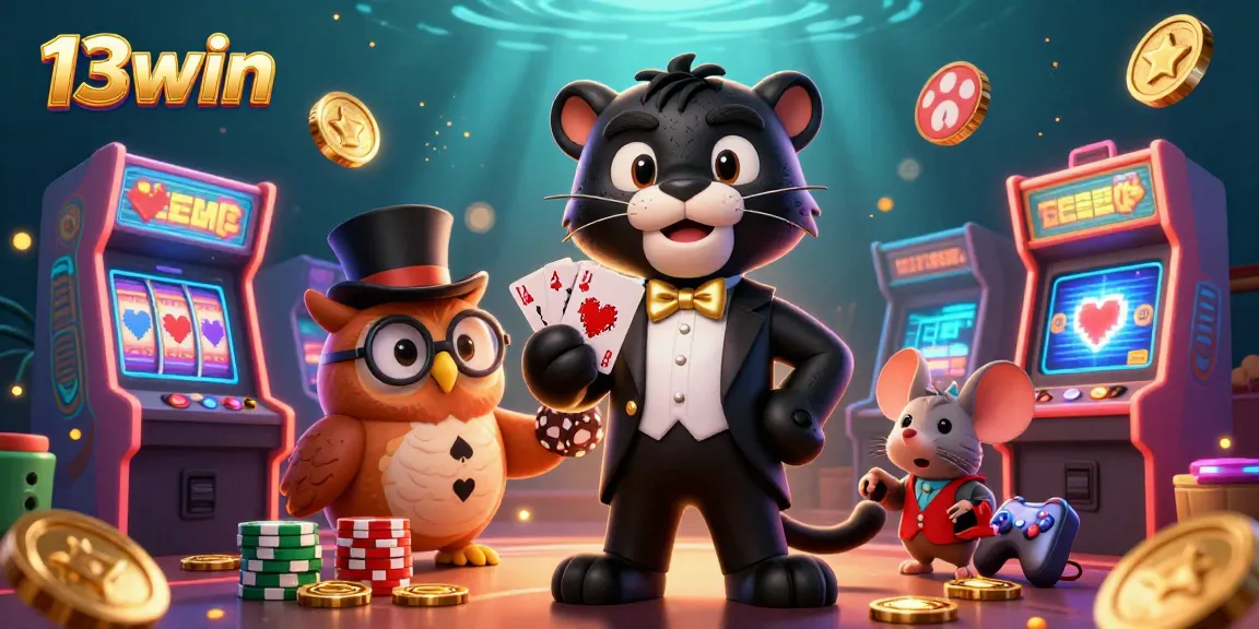 Engage in thrilling casino action with 13win's stylish characters amidst vibrant gaming elements.