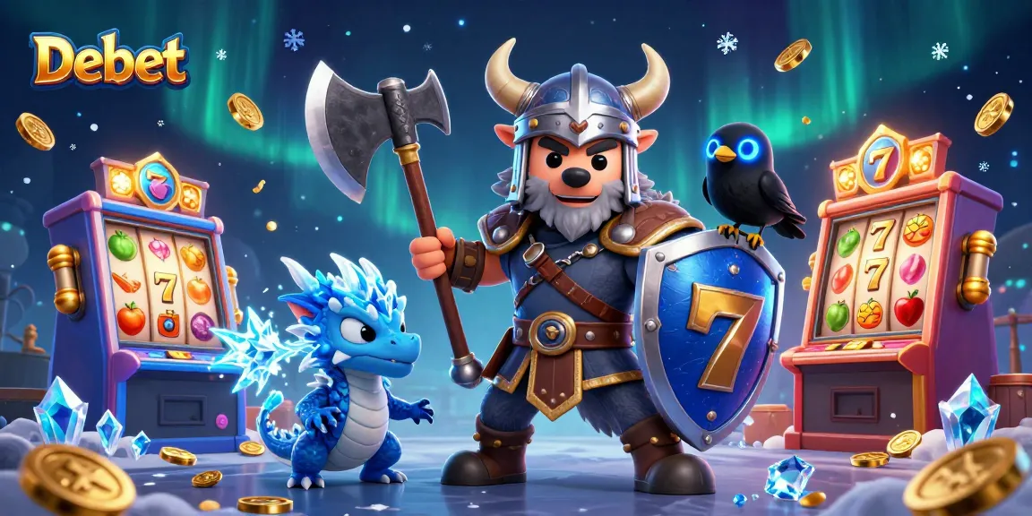 Engage with Debet’s vibrant slots scene featuring a Viking wolf, icy dragon, and dynamic gaming elements.