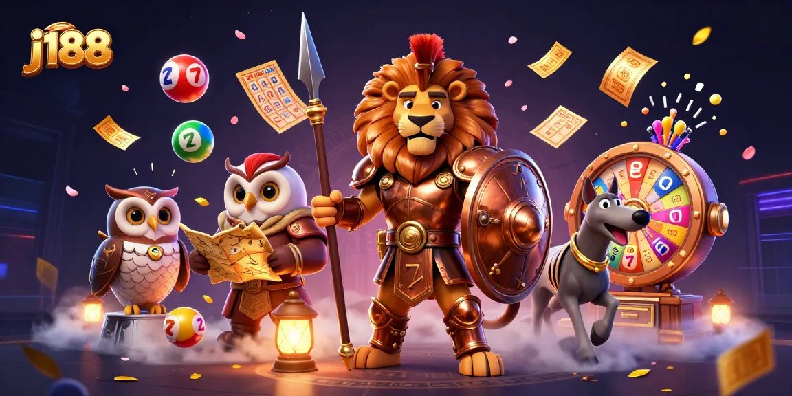 Experience the excitement of j188 with a vibrant gambling scene featuring slots and lottery elements.