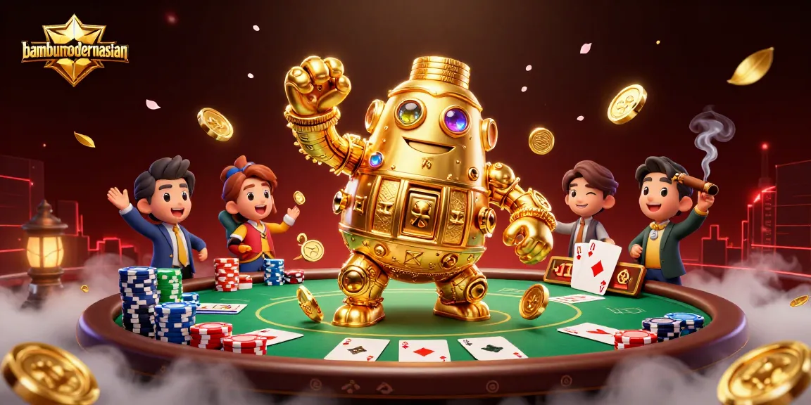Join the action with bambumodernasian's thrilling poker scene featuring a golden golem!