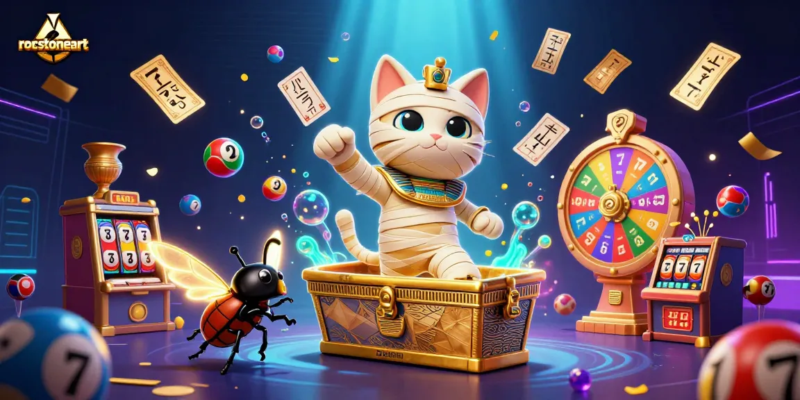 Experience the thrilling action of rocstoneart as the mummy cat and scarab beetle uncover exciting casino treasures.
