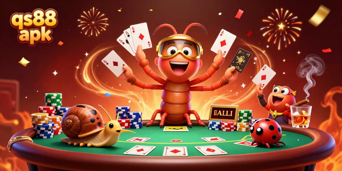 Experience the thrill of qs88 apk with a whimsical casino scene featuring a millipede dealer and high-stakes action.