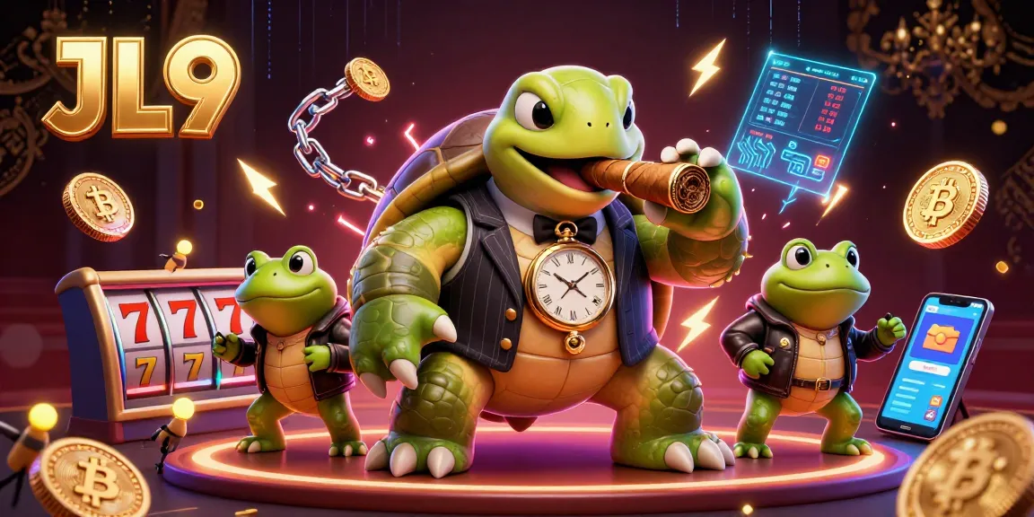 Place bets at JL9 with a dynamic casino scene featuring a mobster turtle and bullish characters.