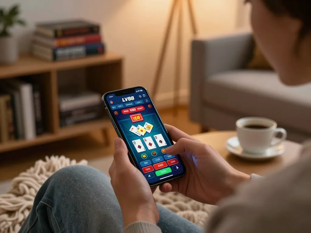 Engaging online betting experience with the LV88P app in a cozy setting, showcasing strategic gameplay.
