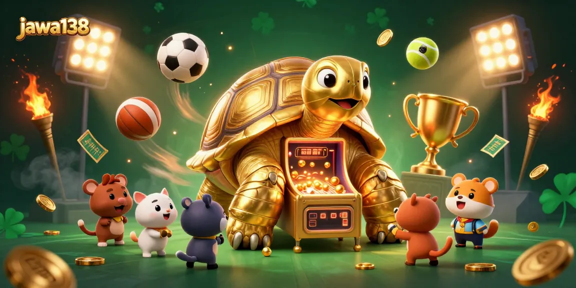 Permainan seru di jawa138 dengan kura-kura pinball emas dan bola-bola berkilau.