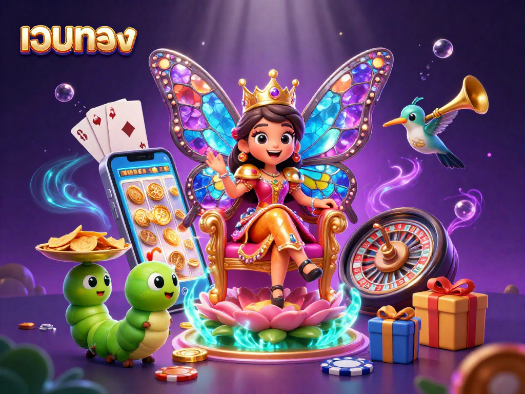 Experience the thrill of เว็บตรง gaming in this vibrant 3D casino illustration featuring colorful slot elements.